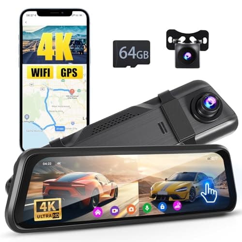 Inefala 4K Dash Cam Specchietto con WiFi/GPS/Control APP, 9.66'' Schermo Tattile Specchietto Retrovisore, Dashcam Auto Fronte Retro con Scheda SD 64G, ADAS, Sensore G, Registrazione Loop