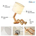 Elinkume Creativa lampada da scrivania robot, mensola regolabile lampada da comodino in legno con paralumi in tessuto E27 vite per bambini camera da letto ufficio soggiorno illuminazione decorativa - 5