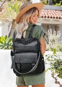 Shirre cuoio Zaino Borsa per donne Viaggi e lavoro Cabriolet cintura a spalla Zaino Borsa in cuoio vegano morbido e impermeabile Passa 14 pollici laptop borsa nera - 2