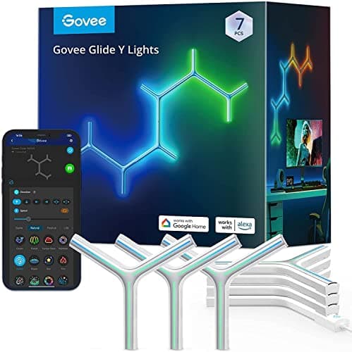 Govee Glide Y Lights, RGBIC LED Gaming Lights, Smart Home DIY Creative Decorative Lights with Music Sync & 40+ Scene Modes, Wi-Fi Wall Lights for Living Room, Bedroom, Pack of 7