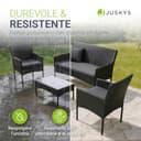 Juskys Salottino in polyrattan Fort Myers 4 Persone con divano a 2 posti, 2 sedie, tavolo e cuscini per seduta resistente alle intemperie nero/grigio Mobili da balcone Set di mobili da giardino - 3