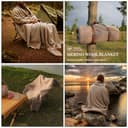 ACUSHLA Coperta in lana merino, grande e versatile, ideale per divano letto e divano, ideale per letto, clima freddo, extra large, 160 x 200 cm, colore: cachi - 5