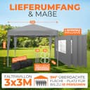 Kronenburg Faltpavillon wasserdicht Dachmaß 3 x 3 m UV Schutz 50+ Pavillon in Grau mit 4 Seitenteilen - 2