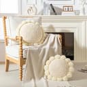 Rundes Boho Dekokissen 45cm Bodenkissen Gehäkelt Niedlich Dekorativ Für Couch Weißes Akzentkissen Für Bett Kissenbezüge Und Einsätze Kreis Grobstrick-Dekokissen Mit Niedlichen Pompon-Quasten Beige - 2