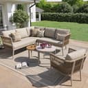 Kebnor Gartenlounge-Set für 5-6 Personen,Großes Outdoor Sofa Set, 6-teiliges PE-Rattan Sitzgruppe mit wasserfester Sitzbank und Kissenset, Modulares Ecksofa Set für Terrasse Balkon (Beige) - 1