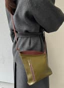 Lusso in pelle Genuine Soft Italian Leather Crossbody Messenger Handbag for Women (Olive and Tan) - 2