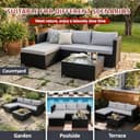 COZYBRITE Garden Corner Sofa Rattan Furniture Set 4 Seater Patio Outdoor Lounge Settee with Glass Coffee Table All-weather SFS066 (Black Rattan+Grey Cushion) - 6