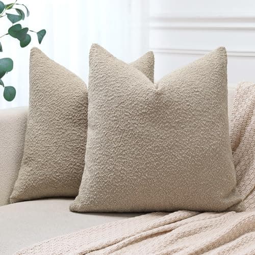JOTOM 2er Set Boucle Kissenbezüge, Dekorative Weich Einfarbig Wurf Kissenbezug Moderne Kissenhüllen Sofakissen Dekokissen Zierkissenbezug für Wohnzimmer Schlafzimmer Deko (40x40cm, Kamel)