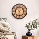 K&L Wall Art große Vintage Wanduhr industrielle Landhaus Wanduhren Holz-Metalloptik ohne Tickgeräusch lautlose Uhr (Farmhouse Brown, Ø 50cm) - 4