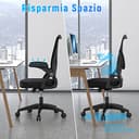 rattantree Sedia da Ufficio con Supporto Lombare, Sedia Ufficio Ergonomica con Braccioli Regolabili in Rete Traspirante, Altezza Regolabile e Schienale Inclinabile con Ruote Girevoli, Nero - 6