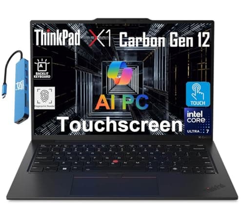 Lenovo Laptop ThinkPad X1 Carbon Gen 12 (pantalla táctil FHD+ de 14 pulgadas, Intel Core Ultra 7 165U vPro, 32GB 6400MHz DDR5, 1TB SSD) retroiluminada, huella dactilar, cámara web IR, 2X Thunderbolt 4