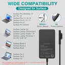 Cargador 65W 15V 4A Adaptador de Corriente para Microsoft Surface Pro 11/10/9/8/Pro 7/7+/6/5/ 4/3/X, Go 4/3/2/1, Surface Laptop 7/6/5/4/3/2, Book 3/2/1, con Puerto USB - 2