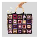 UOXOO Borsa Da Donna In Tessuto Scozzese A Contrasto Nonna, Borsa A Mano All'uncinetto In Filo Di Cotone Fatto A Mano, Borsa A Tracolla In Bambù - 2