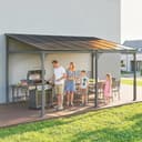 Outsunny Pergola Addossata 4x3m con Tetto in Policarbonato, Gazebo Pergolato da Giardino in Metallo e Alluminio con Viti, per Esterno, Terrazza e Patio, Protezione UV, Marrone - 9