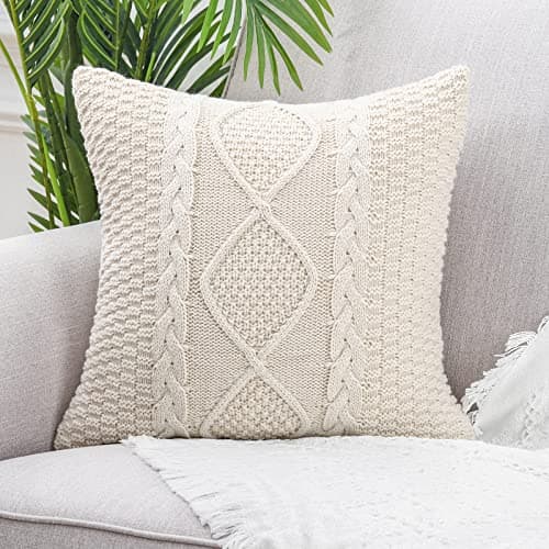 Mandioo Baumwolle gestrickte Beige dekorative Lumbar Wurf Kissenbezüge Weiche Gemütliche Kissenbezug Luxus Moderne Dekorativ Couchkissen Kissenhülle für Sofa Couch Wohnzimmer 45x45 cm