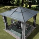 TOOLPORT Gartenpavillon 3x3 m Polycarbonat Dach ca. 6 mm - Hardtop Pavillon mit 4 Seitenteilen und Moskitonetzen in grau - 4