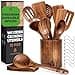Utensilios de Cocina Madera 12 Pzs - Set de Espátulas y Cucharas de Madera, con Soporte, Reposacucharas y Ganchos. Antiarañazos. Accesorios Cocina con Agarre Cómodo para Sartenes Antiadherentes - 1