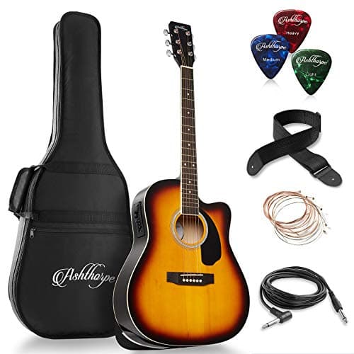 Ashthorpe Dreadnought Cutaway Akustik-E-Gitarren-Set in voller Größe – Premium Tonewoods – Sunburst