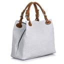 FIRENZE ARTEGIANI.Bolso de mujer piel auténtica.Bolso Tote cuero genuino grabado Serpiente.Asa hombro y correa bandolera. MADE IN ITALY. VERA PELLE ITALIANA. 33x29x17 cm. Color: Blanco - 3