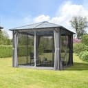 TOOLPORT Gartenpavillon 3x3 m Polycarbonat Dach ca. 6 mm - Hardtop Pavillon mit 4 Seitenteilen und Moskitonetzen in grau - 3