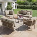 Kebnor Gartenlounge-Set für 5-6 Personen,Großes Outdoor Sofa Set, 6-teiliges PE-Rattan Sitzgruppe mit wasserfester Sitzbank und Kissenset, Modulares Ecksofa Set für Terrasse Balkon (Beige) - 2
