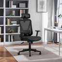 Yaheetech Poltrona/Sedia Ufficio Scrivania Ergonomica Lombare Schienale Reclinabile Bloccabile tra 90° e 130° a Rete Traspirante Braccioli Poggiatesta Regolabili a Ruote Girevole Nera - 2