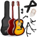 3rd Avenue Pacchetto con chitarra acustica di dimensioni standard 4/4 livello beginner, custodia da trasporto, plettri, corde, stand, tracolla, accordatore, capotasto– Sunburst (giallo) - 1