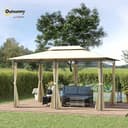 Outsunny Cenador para Jardín 3x4 m Pérgola de Jardín Gazebo con Doble Techo Paredes Laterales Resistente al Agua Carpa para Exterior Terraza Patio Crema - 2