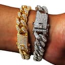 HALUKAKAH Diamante Catena Cubana per Donna Ragazza,13.5MM Oro Bianco Platino Braccialetto 18cm,Pieno Cz Diamante Punte Set,con Confezione Regalo Gratuita - 2