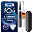 Oral-B iO Series 5 Elektrische Zahnbürste Doppelpack — Electric Toothbrush, Inkl. 2 Aufsteckbürsten und Reise-Etui — 5 Putzmodi für Zahnpflege, Zahnbürste Elektrisch, Designed by Braun, Schwarz/Weiß - 1