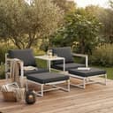 STEELSØN Asteri Sitzgruppe 5-teilig – Gartenmöbel Set mit 2 Sessel, 2 Hocker, 1 Tisch – Balkonlounge Metallgestell Weiß – inkl. Sitzpolster anthrazit – Terrassenlounge für 2-4 Personen – wetterfest - 2