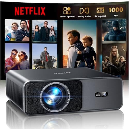 Proyector 4K【App Oficial Integrada/Dolby】 1000ANSI Smart Proyector Compatible con Netflix AI Auto Auto/Keystone, Proyector1080P Nativo WiFi 6 Bidireccional BT5.2 Zoom 50% para Cine en Casa/Exterior