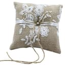 letuxaamz Almohada de Anillo Yute Encaje - 15 * 15 cm Almohada de Anillo de Boda Vintage, Compromiso Boda para Anillo con Lazo de Satén Ringkissen Wedding Ring Pillow Juego de Accesorio para Bodas. - 1