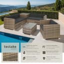 tectake® Conjunto Jardín de Ratán, Muebles Jardín Exterior 5 Sillones, 1 Mesa Cristal, 1 Caja Almacenamiento, Conjunto Terraza Resistente a la Intemperie, con Cojines, Estructura en Acero - Natural - 2