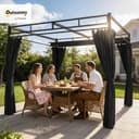 Outsunny Gazebo Pergola 3x3 m con Tetto Retrattile Scorrevole, 4 Pareti Laterali, Fori di Drenaggio, Pergolato da Giardino in Poliestere e Acciaio, per Patio, Terrazzo, Esterno, UV30+, Grigio Scuro - 2