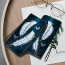 YKTO Case for Realme GT Neo6, Bright Colorful PU Leather for Realme GT Neo6 Phone Case with Blue background Glowing Two white feathers Butterfly Pattern, Card Slots & Magnetic Closure, Blue - 3