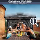 arvioo Gartenpavillon 3x3m, Gartenkomfort Deluxe, Pop Up Pavillon mit 4 Moskitoseitenwänden & Belüftungslöcher, Windschutz UV-Schutz, 3-Stufen Höhenverstellbar, Metall & 210D Oxford-Gewebe (Anthrazit - 5
