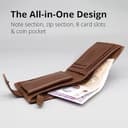 PELLE TORO All-in-One Handmade Mens Wallet, RFID Blocking, Coin Pocket, Fine Leather Card Wallet with 8 Slots and Zip Section, in Wooden Gift Box, Cocoa Brown - 5