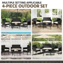 Yaheetech 4 Pieces Outdoor Patio Conversation Set, PE Rattan Wicker Sofa Set with Soft Cushion and Tempered Glass Table for Yard, Poolside, Garden (Black/Beige) - 7
