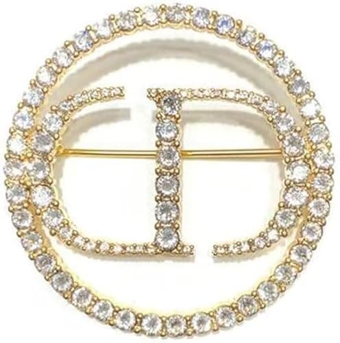 KLUFO CD Monogramma Strass Spilla Pin Rotonda Cristallo Lusso Gioielli Badge Regalo