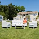 Toomax Set Salotto da giardino Matilde 5 posti bianco, in plastica resistente effetto rattan, 2 poltrone con schienale ergonomico, divano da 3 posti e tavolo, ideale per spazi esterni - 2
