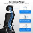 Daccormax Bürostuhl Ergonomisch, Schreibtischstuhl mit Verstellbarer Kopfstütze, Armlehnen, Lendenwirbelstütze, Drehstuhl Wippfunktion, Chefsessel aus Mesh,Rückenschonend, Bürostuhl 150kg - 4