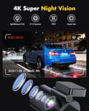 GKU 4K Dash Cam Front and Rear, 5GHz WiFi Dashcam with 64GB SD Card, Dual Car Camera Dash Cam with Parking Monitor, Night Vision, WDR, 170° Wide Angle, G-Sensor, Loop Recording, APP Control, Max 256GB - 4