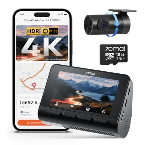 70mai A800SE Dashcam 4K+1080P GPS WiFi, Doppia Telecamera Auto Fronte/Retro con SD 128GB, F1.55, HDR, Visione Notturna, ADAS, Schermo 3", Parcheggio 24/7, Supporta fino a 512GB