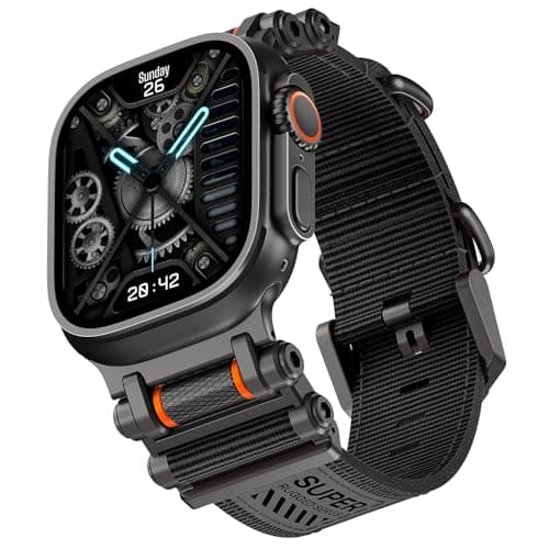 TAURI Nylon for Apple Watch Ultra 3/2/Ultra Strap 49mm [Rugged Braided Nylon + Stainless Steel Connectors] Adjustable Woven Band for SE 3 / Series 11/10/9/8/7/6/5/4 46mm/45mm/44mm Men Women, All Black