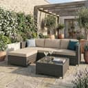 COZYBRITE Garden Furniture Rattan Corner Sofa Set with Glass Coffee Table Ottoman for Patio Outdoor Lounge All-weather SFS066 (Mix Dark Natrual Brown+Brown Cushion) - 7