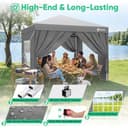 Sekey Pop Up Gazebo with Sides 3m x 3m, Heavy Duty Gazebo with Carry Bag, Instant Setup, Waterproof 1000mm - Marquee Garden Party Tent Outdoor, (Grey, 3x3 with Sides) - 3