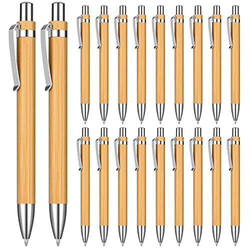 OSDUE Ballpoint Pen Set, 20 Pieces Bamboo Ballpoint Pens, Wooden Ballpoint Pens for Writing, Journaling, School, Office Supplies, Graduation Gift