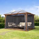 TOOLPORT Gazebo da giardino 3x4 m look quercia, tetto ca. 8mm policarbonato, 4 teli laterali color grigio - 2