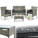 Juskys Salottino in polyrattan Fort Myers 4 Persone con divano a 2 posti, 2 sedie, tavolo e cuscini per seduta resistente alle intemperie grigio melange Mobili da Balcone Set di mobili da giardino - 1